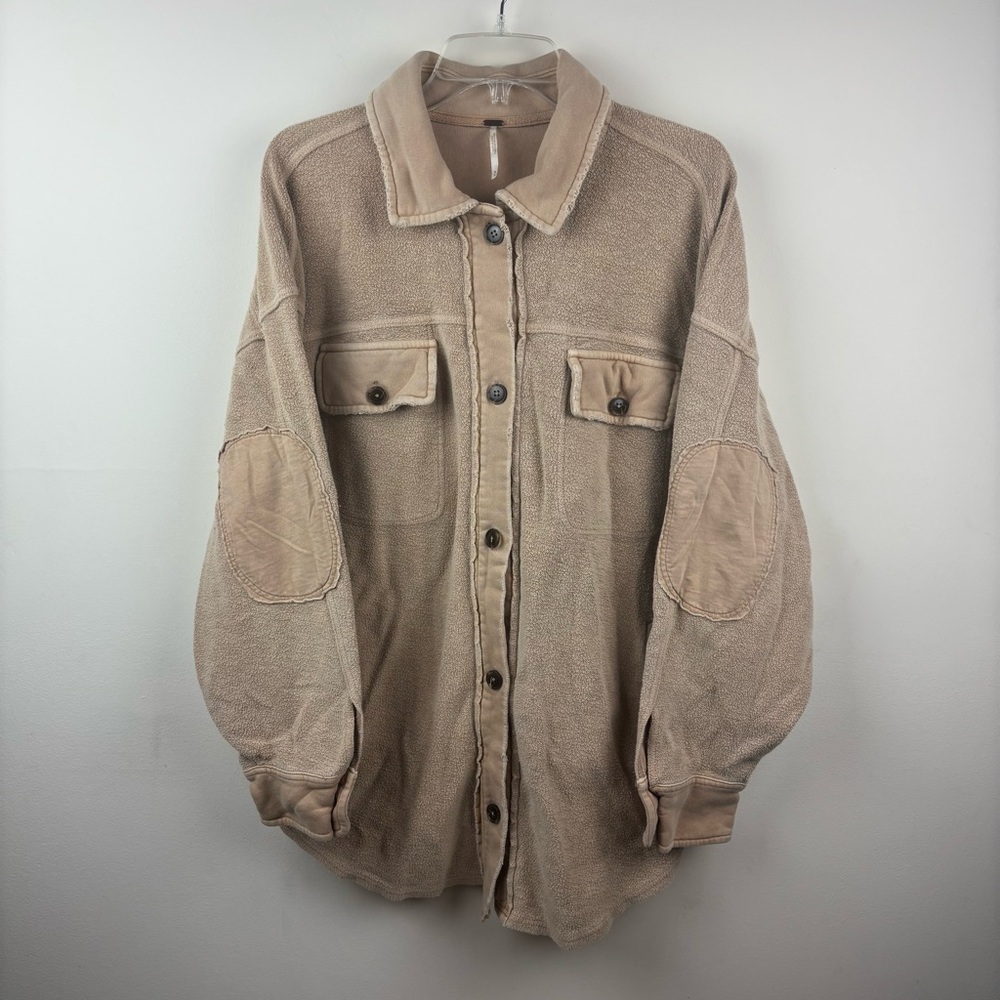 Free people Ruby Shacket distressed button front pockets size medium - Picture 2 of 13